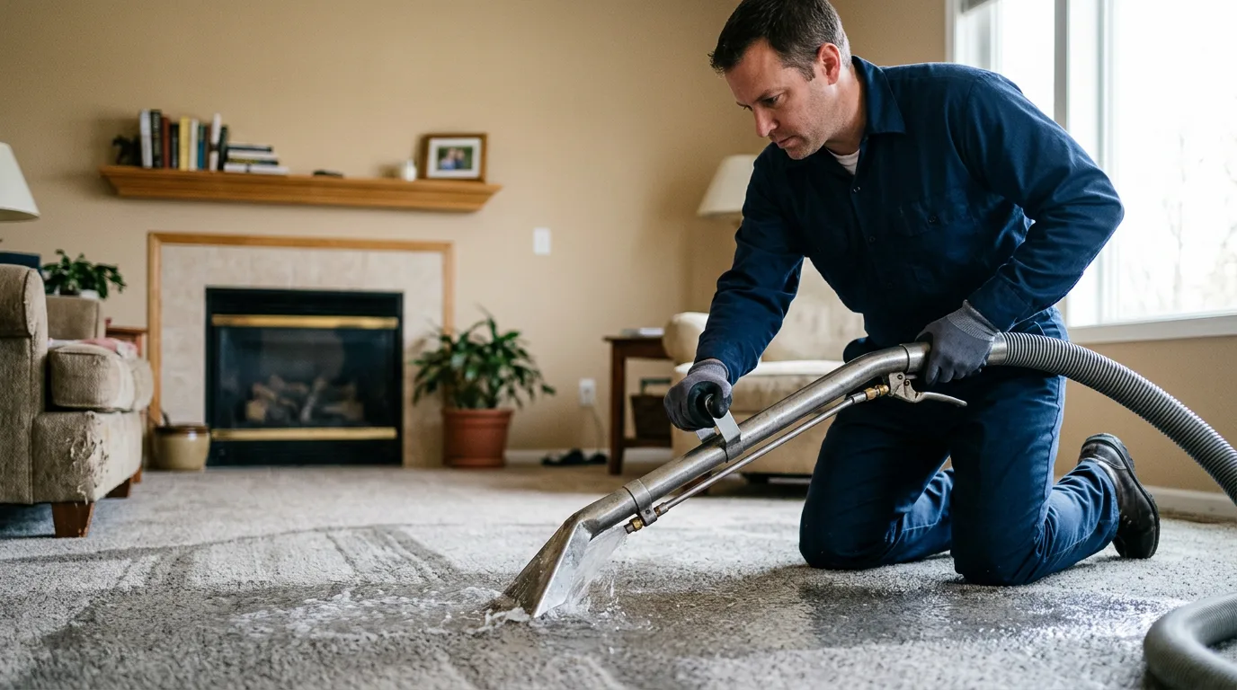 Water damage restoration technician working near Cleveland, MO